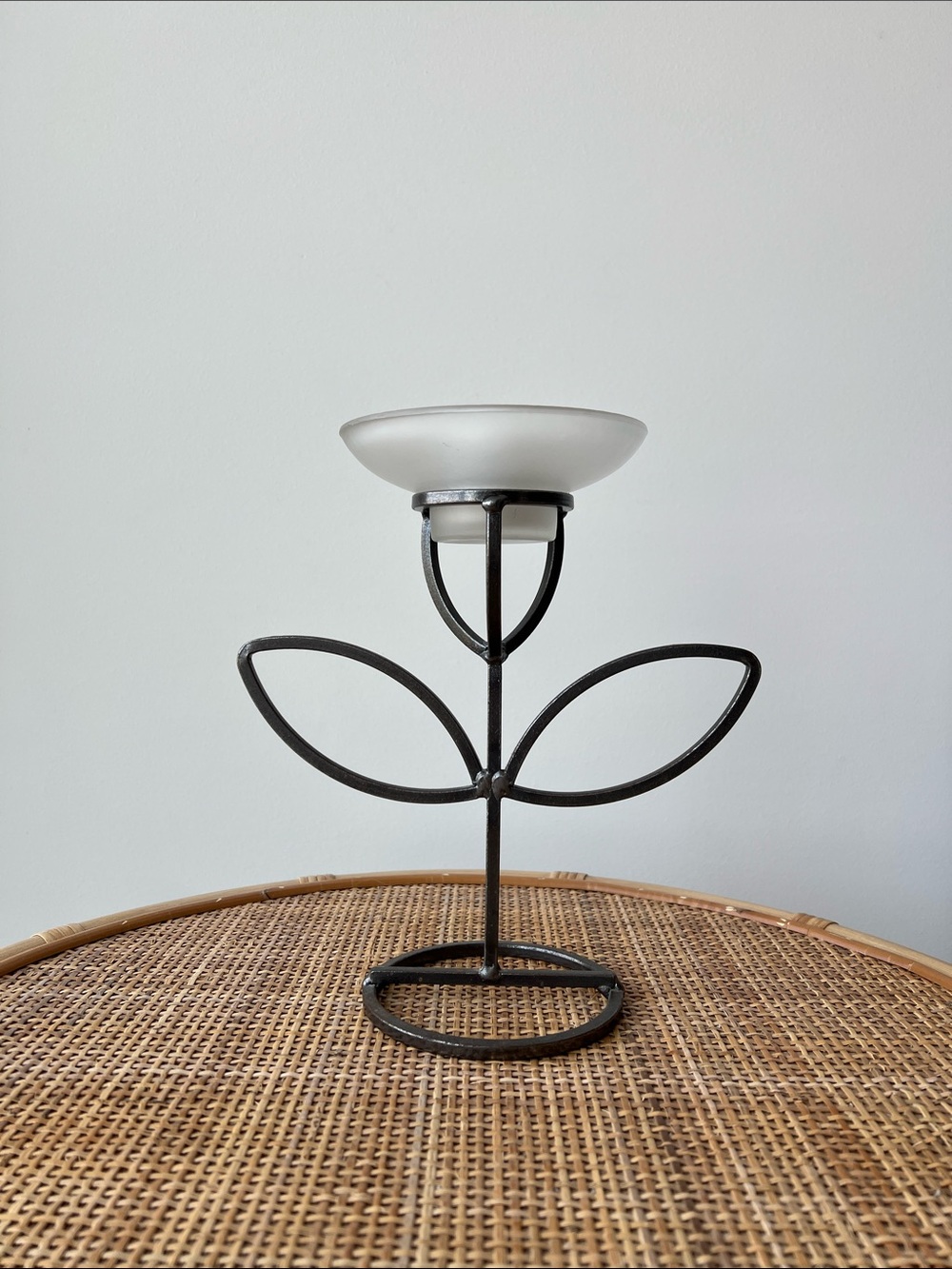 Vintage Flower Shaped Candle Holder Metal & Glass Votive Tea Light